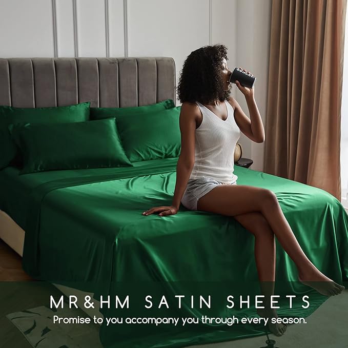 MR&HM Satin Bed Sheets, King Size Sheets Set - Image 7