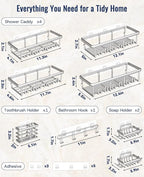 8 Pack Adhesive Rustproof Shower Shelves - Image 8