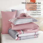 WONGS BEDDING Pink King Comforter Set 7 Pieces, Boho Striped Bed in a Bag Queen - Image 6