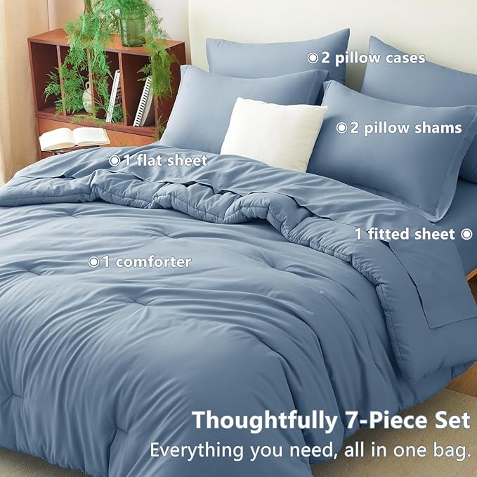 CozyLux King Size Comforter Set Grayish Blue, 7 Pieces Bed in a Bag King - Image 6