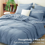 CozyLux Full Size Comforter Sets Grayish Blue, 7 Pieces Bed in a Bag Full - Image 6