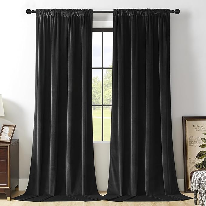 Joydeco Velvet Curtains Extra Wide, Long Luxury Black Blackout Thermal by JOYDECO