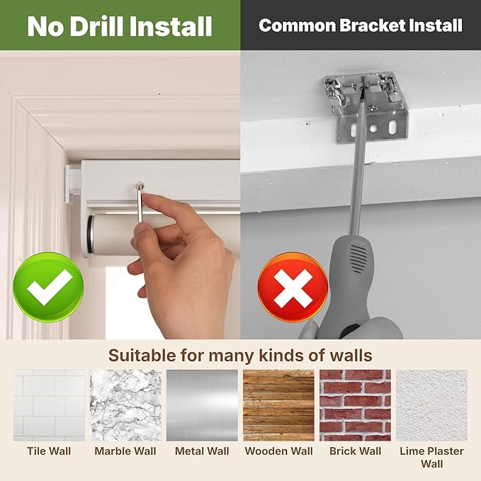 HESTIA No Drill Cordless Blackout Roller Shades Screwless Waterproof Shower - Image 5
