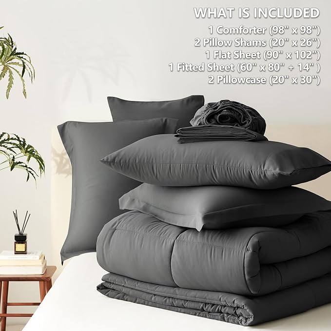 CozyLux Oversized Queen Comforter Sets Dark Grey, 7 Pieces Bed in a Bag - Image 5
