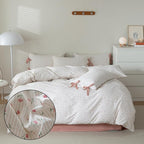 MKXI Cute Bow Tie & Pink Flower Stripes Duvet Cover Twin Size Cotton Bedding Set - Image 2