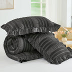 WONGS BEDDING Queen Comforter Set, Dark Grey Boho Comforter Set Queen, Shabby - Image 6