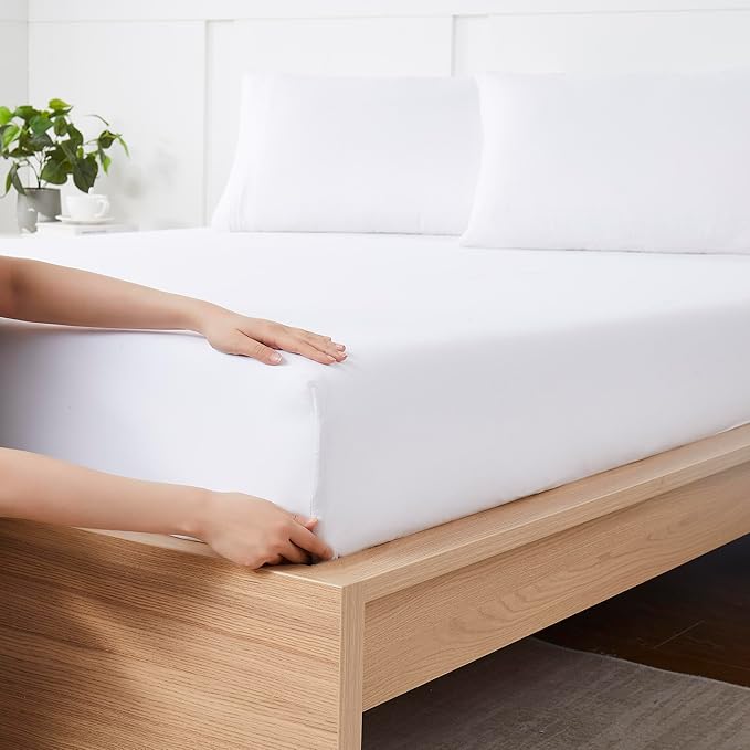 Twin XL Fitted Sheet Only with Full Elastic & Built in Corner Sheet Straps to by SweetHomeCollection