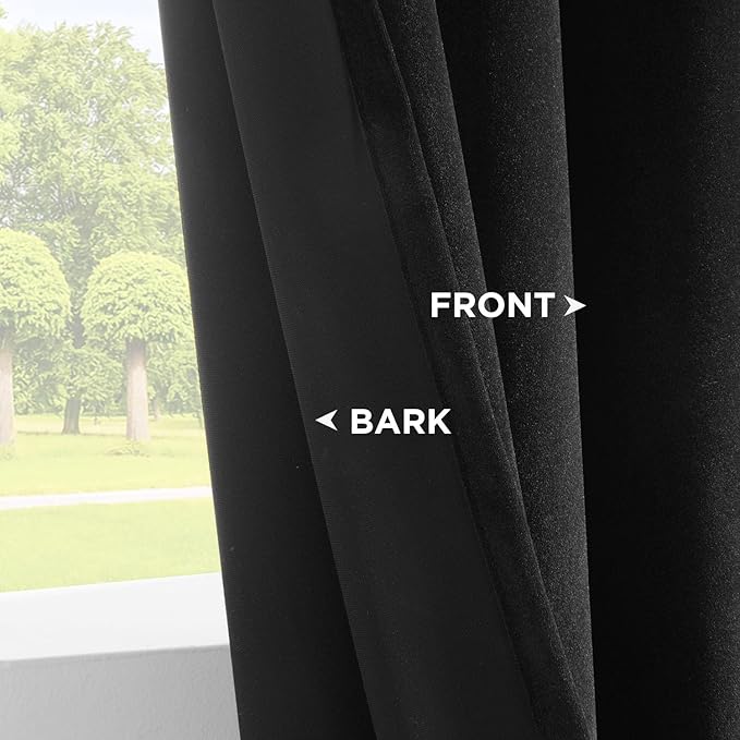 Joydeco Black Velvet Curtains 63 Inches Long, Luxury Grommet Blackout Curtain 2 - Image 4