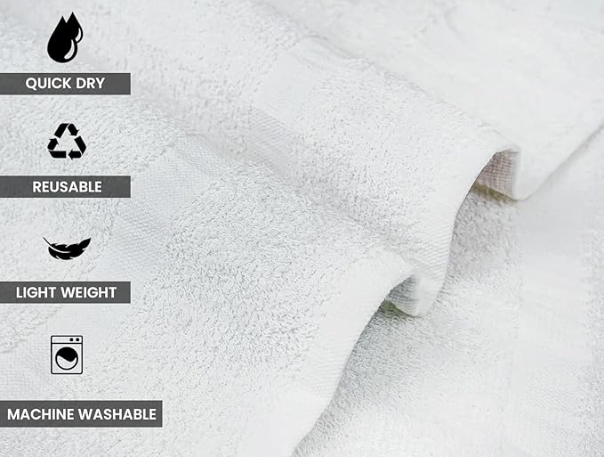 CH White Bath Towels Bulk Pack of 24 – Pure Cotton Lightweight & Absorbent - Image 3
