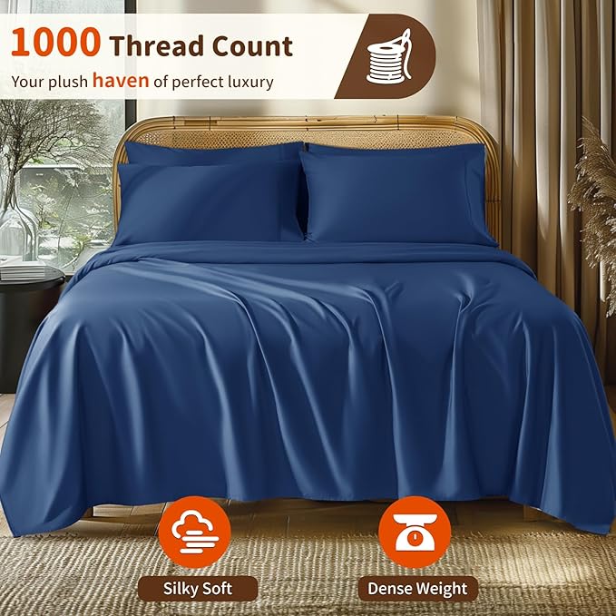 LBRO2M 1000 Thread Count 100% Egyptian Cotton Sheets Set 6 Piece Sets King Bed - Image 2