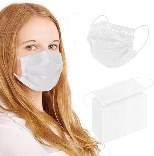 100Pcs White Disposable Face Mask, 3 Ply Masks by SDIW