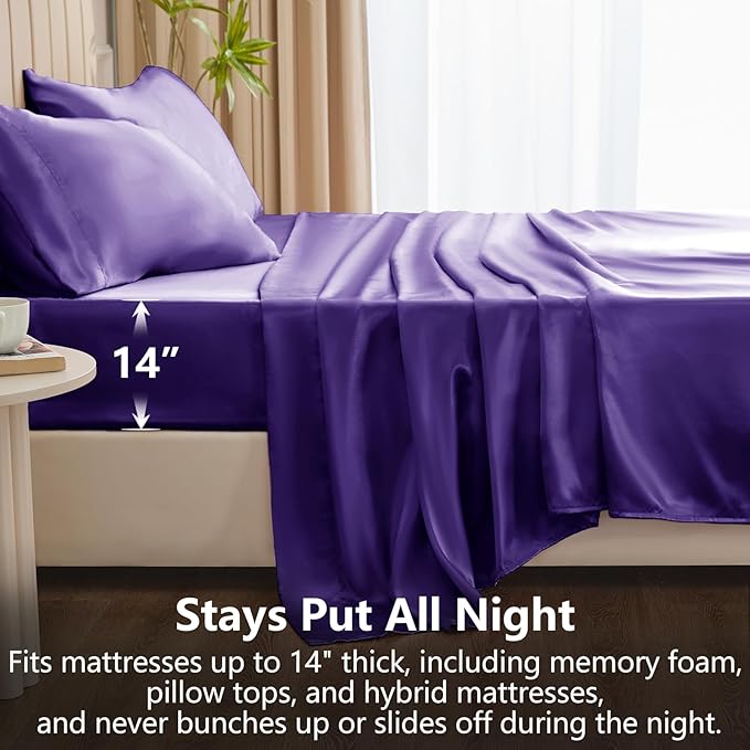 CozyLux Satin Sheets Queen Size Bed Set - Image 4