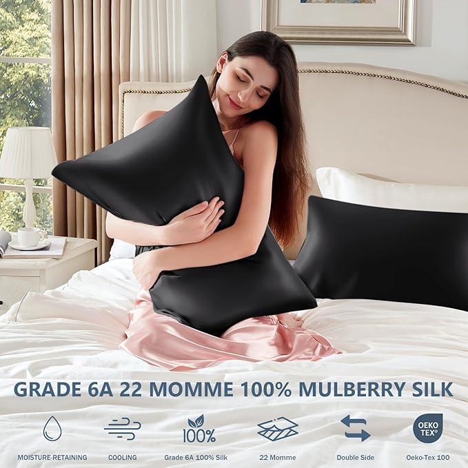 Silk Pillow Cases 2 Pack Queen Size Mulberry Silk Pillowcase Set of 2 - Image 6