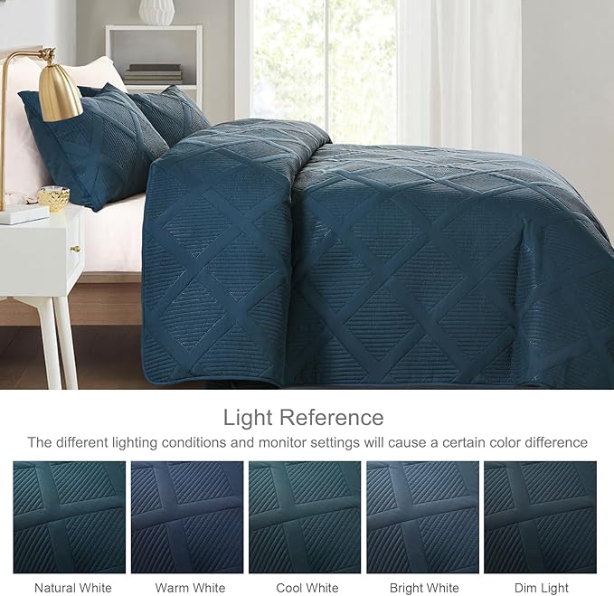 Exclusivo Mezcla Oversized King Quilt Set- Navy Blue Cal King Quilts Bedding Set - Image 3