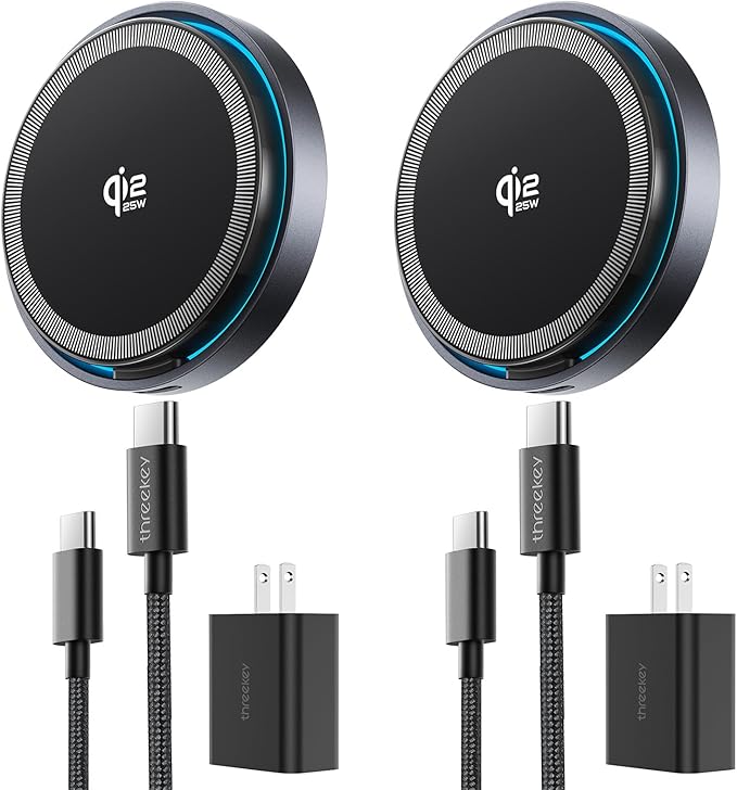 THREEKEY for MagSafe Charger, 2 Pack Qi2 25W Fast Charging Pad by THREEKEY