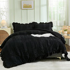 WONGS BEDDING Black Comforter Set Queen, 3 Pieces Ruffle Farmhouse Shabby Chic by WONGSBEDDING