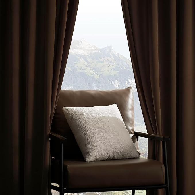 Joydeco Camel Brown Velvet Curtains 63 inch Length 2 Panels, Luxury Blackout - Image 4