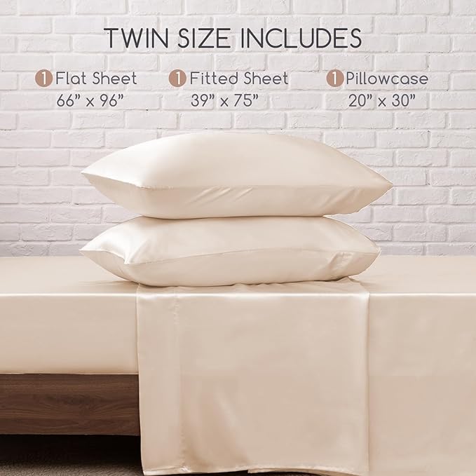 MR&HM Satin Bed Sheets, Twin Size Sheets Set - Image 7
