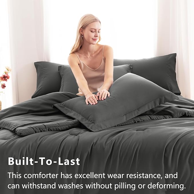CozyLux California King Comforter Set Dark Grey, 7 Pieces Cal King Bed in a Bag - Image 3
