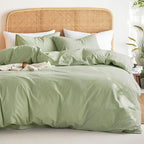 Wake In Cloud - Cotton Duvet Cover Set, Twin Size, Sage Green, 100% Washed by WakeInCloud