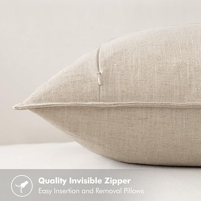 MIULEE Decorative Linen Euro Sham Pillow Covers 24x24 Natural Beige Boho - Image 3