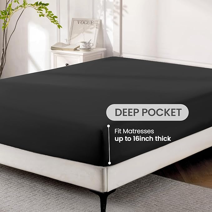 ROSE&RISY Black Queen Sheet Set, 4 Pieces Soft Bedding Queen Sheet Set - Image 4