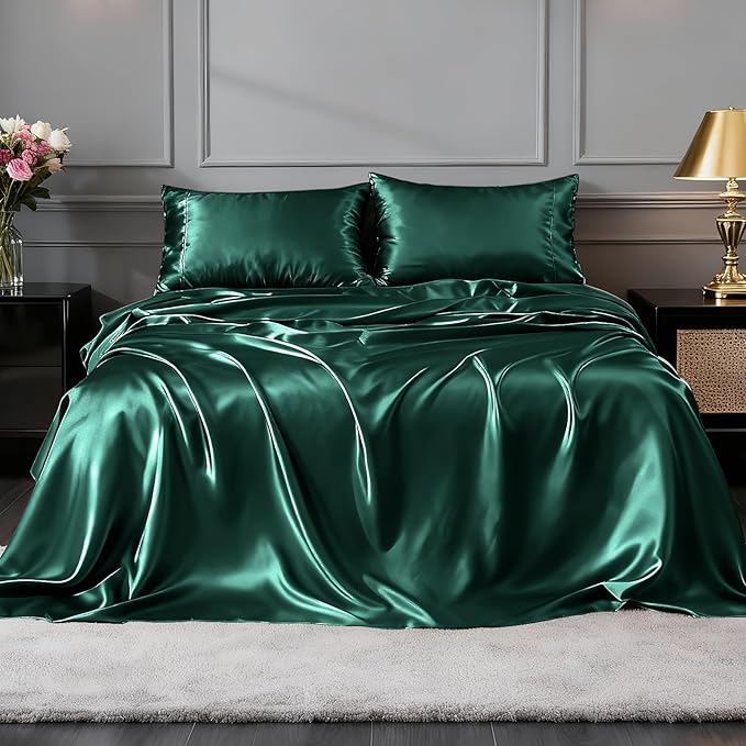 FreshCulture Satin Sheets Queen Size Bed Set- 4 Piece Luxury Soft Silky Queen - Image 2