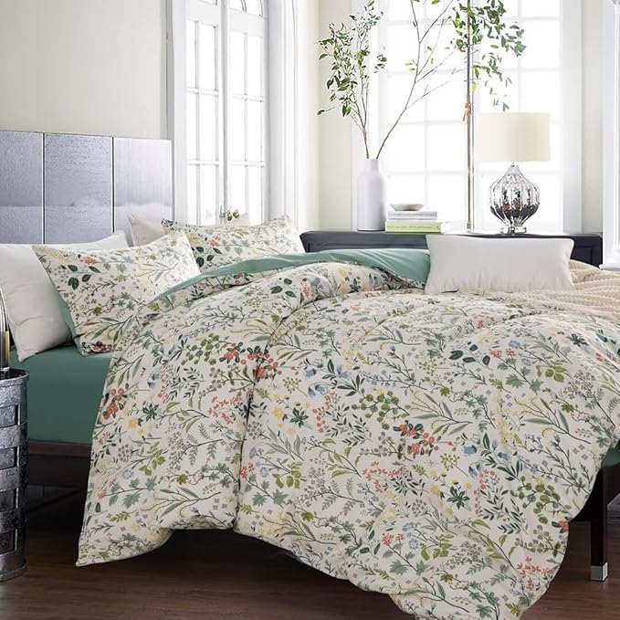MKXI Queen Size Wildflower Duvet Cover Set Sage Green Spring Floral Bedding Set - Image 6