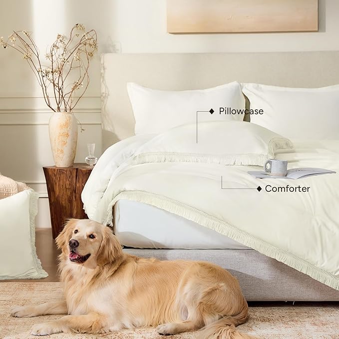 Andency King Size Comforter Set Ivory, 3 Pieces Boho Soft Lightweight Bedding - Image 5