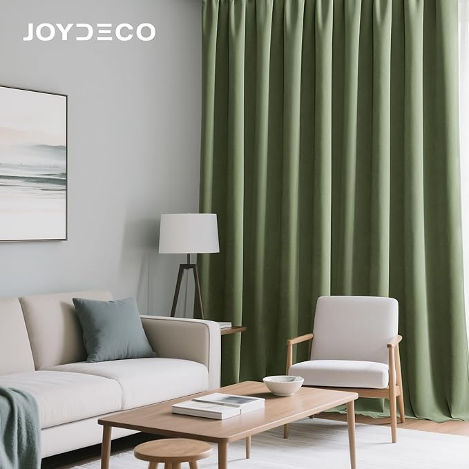 Joydeco Coconut Green Velvet Curtains 108 Inches 2 Panels, Luxury Thermal - Image 4