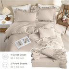 QSH Beige Khaki Ruffle Duvet Cover Queen Size Washed Cotton - Image 3