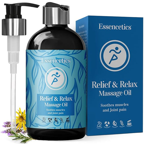 8 oz - Relief & Relax Sore Muscle Massage Oil - Soothes Muscles & Joint with by Essencetics