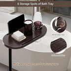 3 Layer Bathtub Tray Table, Bamboo Swivel Bathtub Side Table Height Adjustable - Image 5