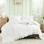 WONGS BEDDING White Comforter Set King, 3 Pieces Ruffle Farmhouse Shabby Chic by WONGSBEDDING