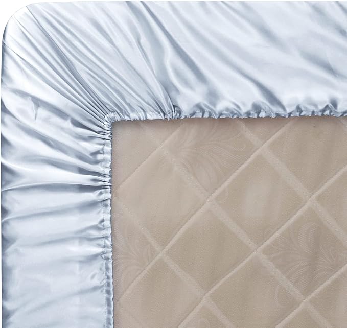 Homiest Baby Blue Satin Fitted Sheet King Size, Deep Pocket, Luxury & Ultra - Image 6