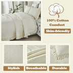 Brandream Cream Yellow White Quilt Set Queen Size Cotton Matelasse Bedding - Image 5