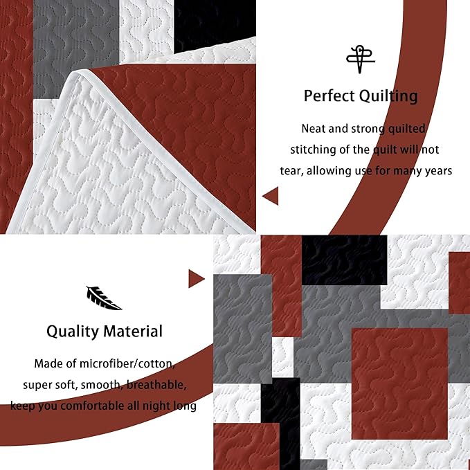 Tyrot 3 Piece Burnt Orange Grey Quilt Set California King Size Black White - Image 4