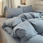 PinkMemory Blue Gingham Duvet Cover Bedding Set King 100% Washed Cotton Blue - Image 4