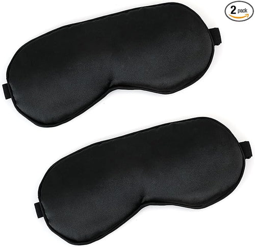 2 PCS Black Satin Sleep Masks, Adjustable Silk Eye Mask by Unknown