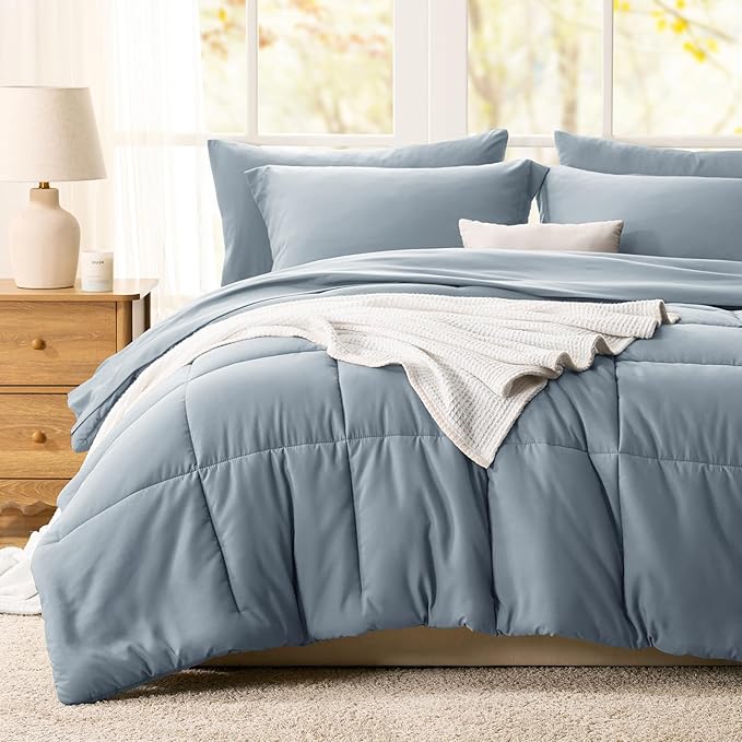 CozyLux Queen Comforter Set Grayish Blue, 7 Pieces Bed in a Bag Queen, All - Image 8