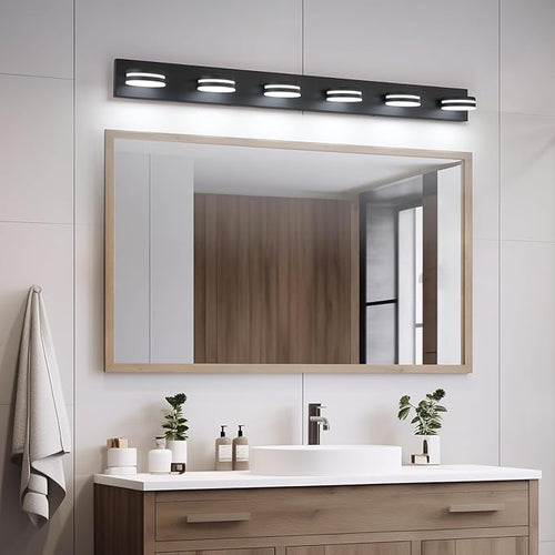 6-Light Bathroom Vanity Light Over Mirror, Matte Black LED Vanity Lighting - Image 2