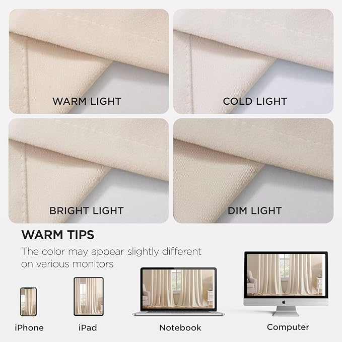 Joydeco Velvet Curtains White Blackout Curtains Thermal Insulated 63 inches - Image 6