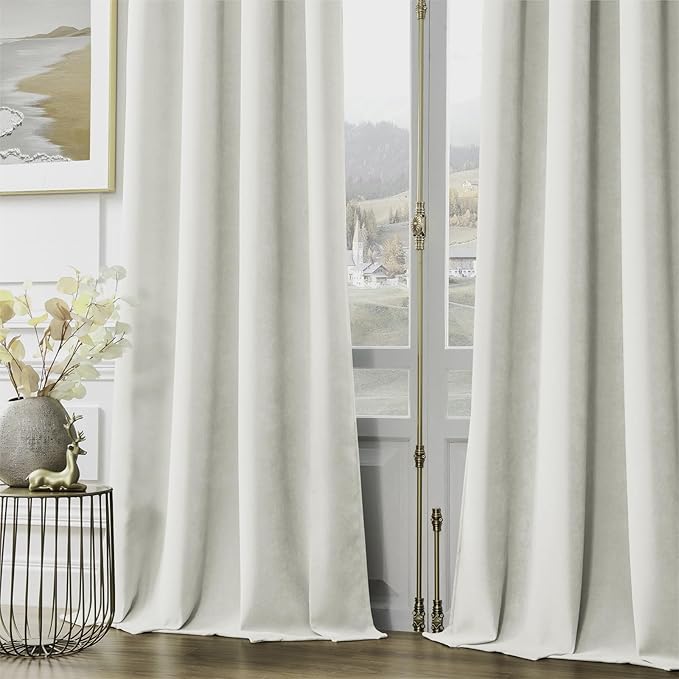 Joydeco Vanilla Grey Velvet Curtains 108 Inches 2 Panels, Luxury Thermal - Image 3