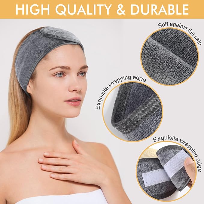 SINLAND Spa Headband for Women 3 Counts Adjustable Makeup Hair Band - Image 2