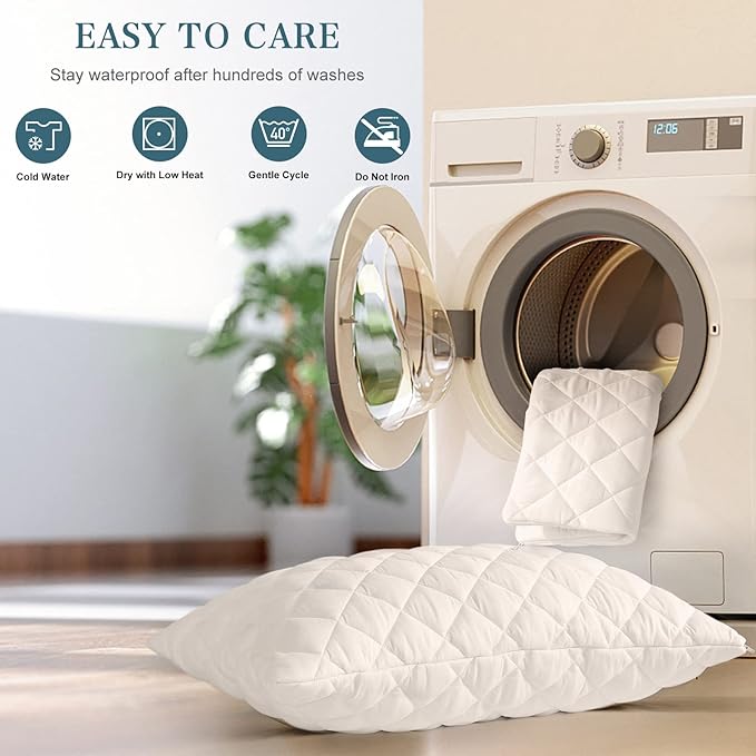 UNILIBRA 2 Pack Waterproof Pillow Protector Quilted Queen Size - Image 6