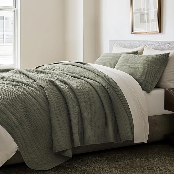 EVERGRACEHOME 100% Cotton Modern Lines Quilt Set Queen Size, Pre-Washed Soft - Image 5