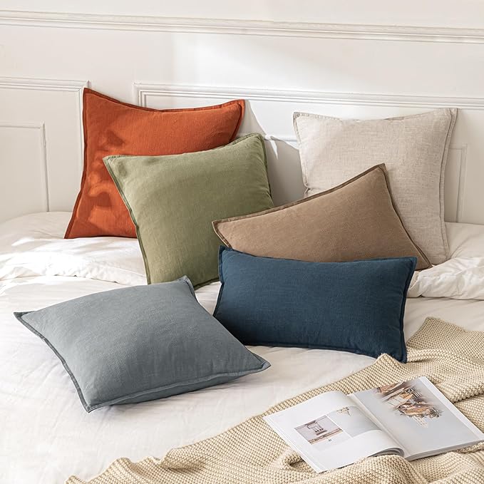MIULEE Decorative Linen Pillow Covers 18x18 Inch Natural Beige Boho Farmhouse - Image 5