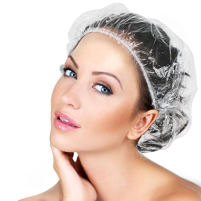 50PCS Disposable Shower Caps, Plastic Clear Thickening Bath Hair Cap and Thick by AIDIQIU