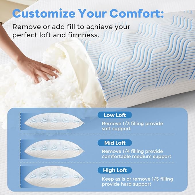 Cooling Bed Pillows for Sleeping 2 Pack Shredded Memory Foam Pillows Standard - Image 4