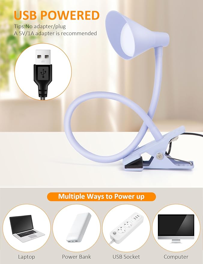 Clip on Light USB Reading Light, Eye Care Dimmable Reading Lamp Flexible - Image 6